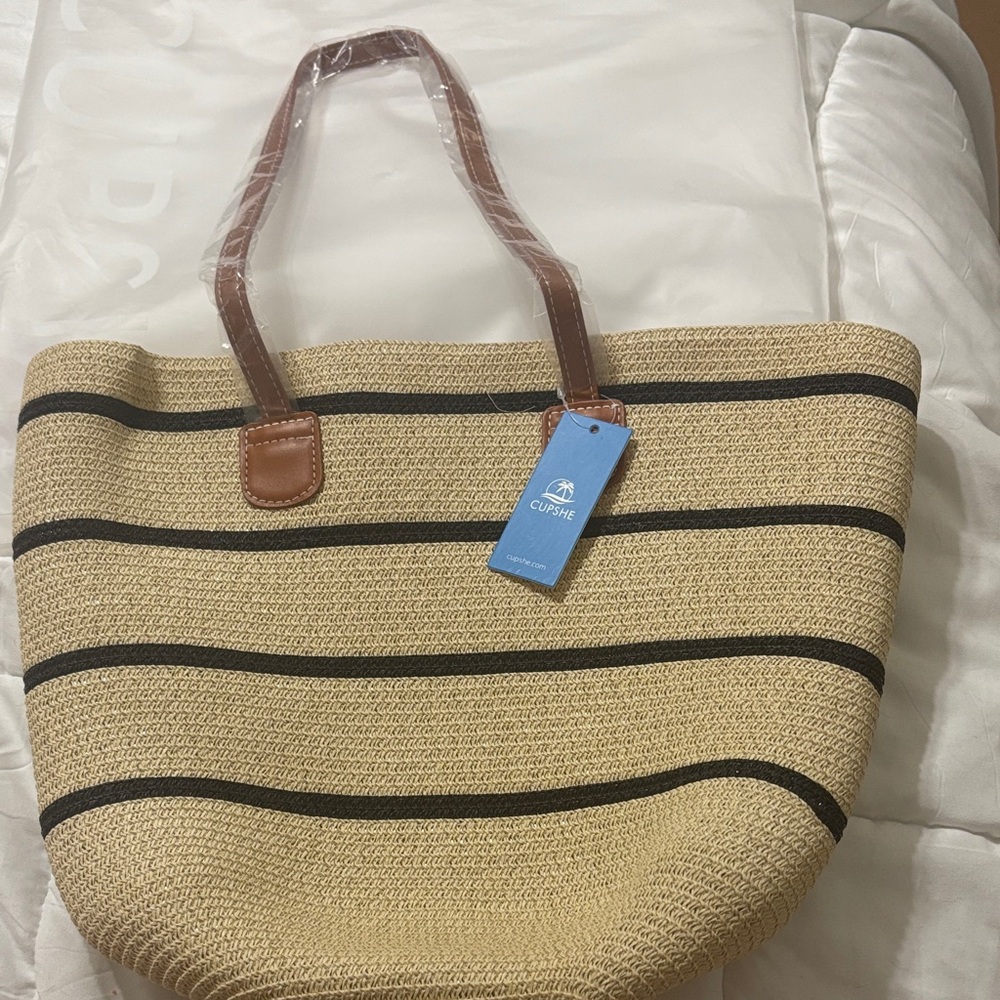 Cupshe Beige and Black Striped Tote